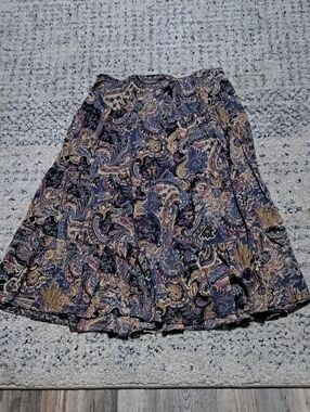 Chaps Paisley A-Line Skirt in Navy, Gold and Pink